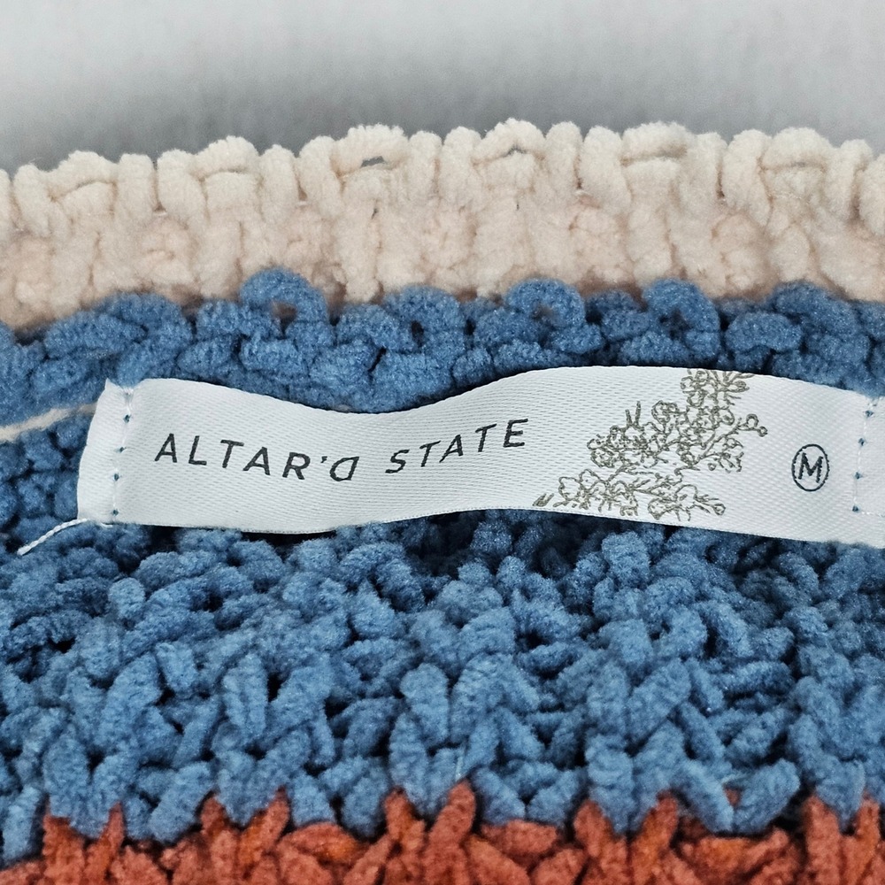 Altar'd State Womens Chenille Striped Cropped Sweater Blue Pink SYD6404JN-A Med - Picture 6 of 10